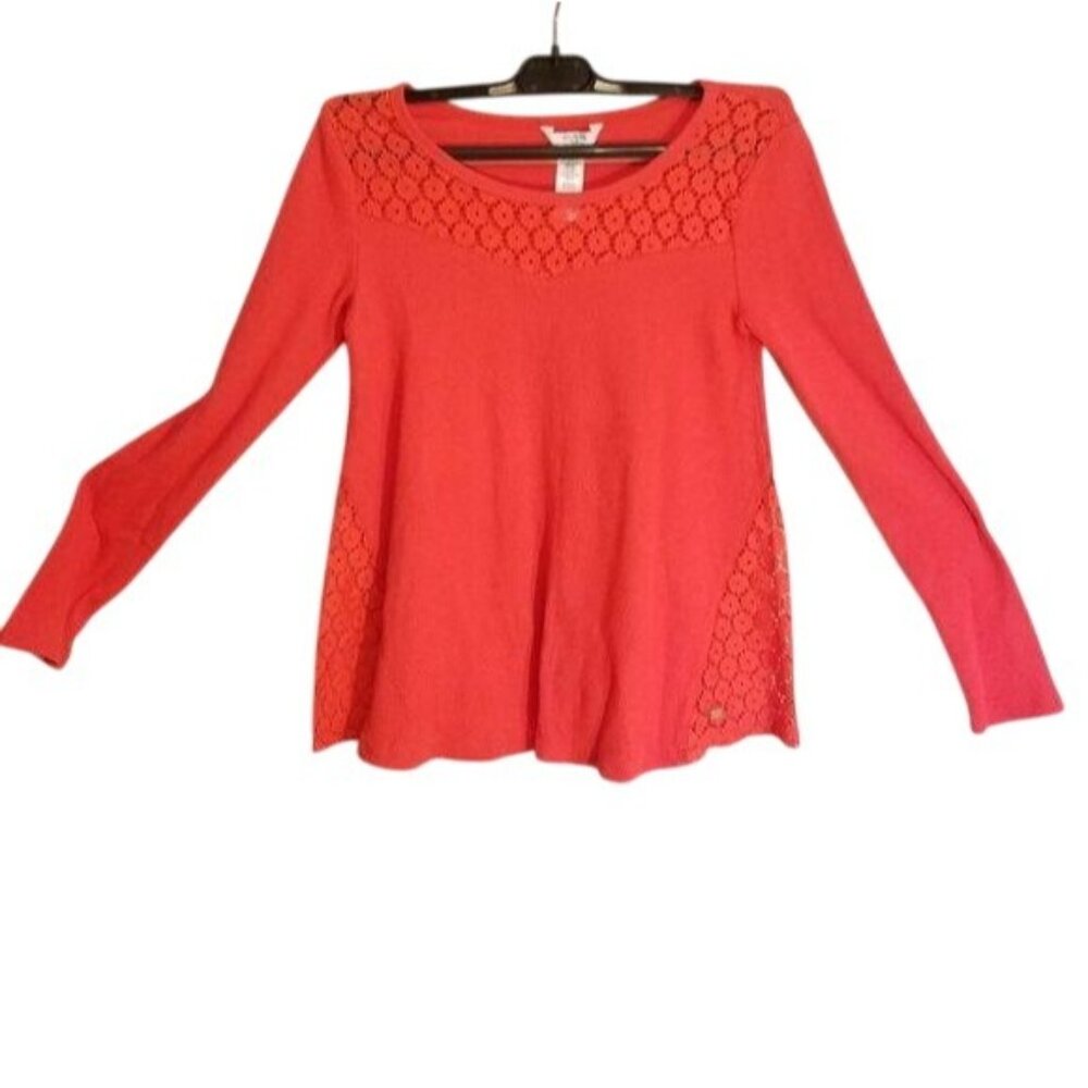 Guess Kids Red Long Sleeve Top With Floral Lace Accent size girls 14